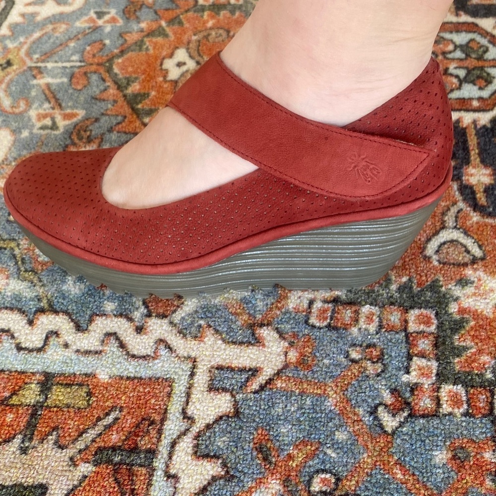 Fly London Red Perforated Wedges